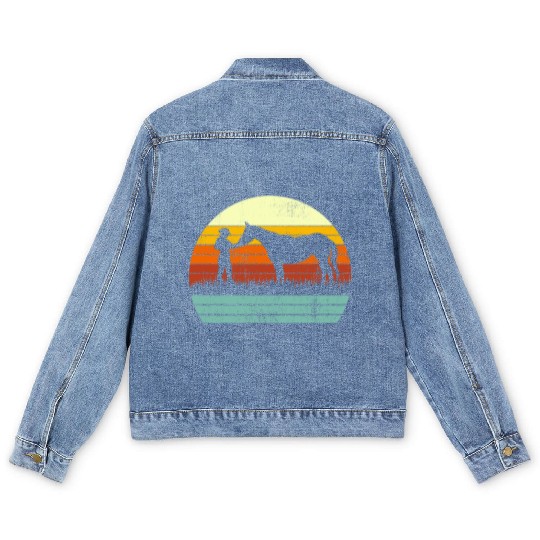 Cowboy Cowgirl Horse Wild Western Retro Men's Denim Jackets