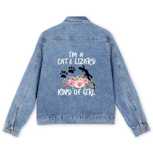 I Am Cat & Lizard Kind Of Girl Paws Men's Denim Jackets