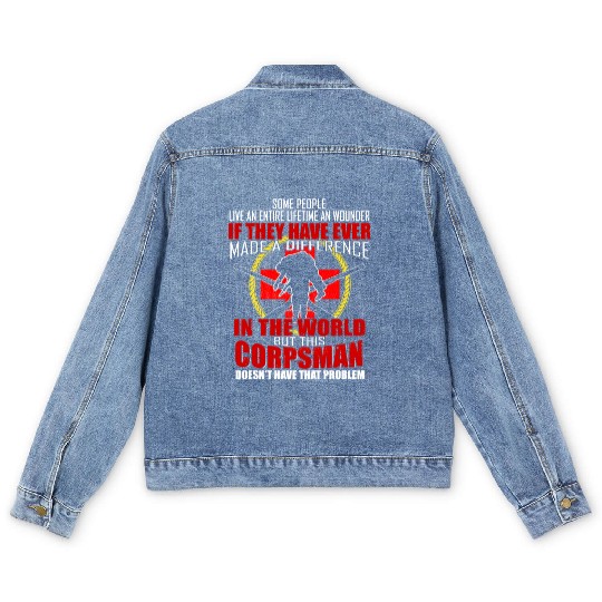 Devil US Navy Corpsman DOC Badass Army Veteran Men's Denim Jackets