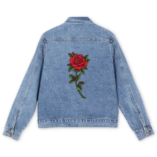 Red rose, Rose stem Men's Denim Jackets