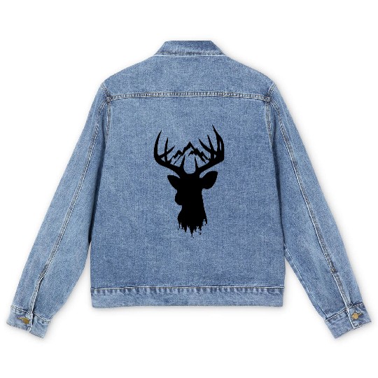 Deer Mountain, Deer Hunting, Buck Antler, Flag Men's Denim Jackets
