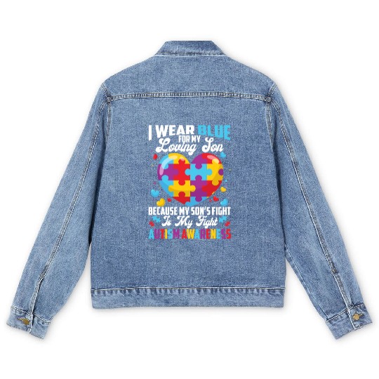 I Wear Blue For My Loving Son Autism Awareness Men's Denim Jackets