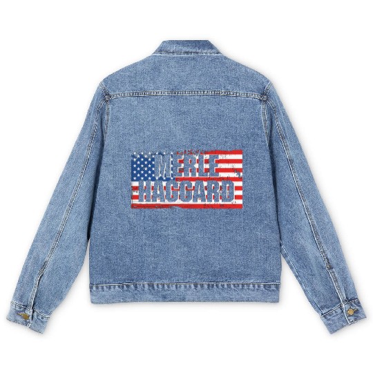 Vintage Graphic Merle Haggard On Flag Men's Denim Jackets