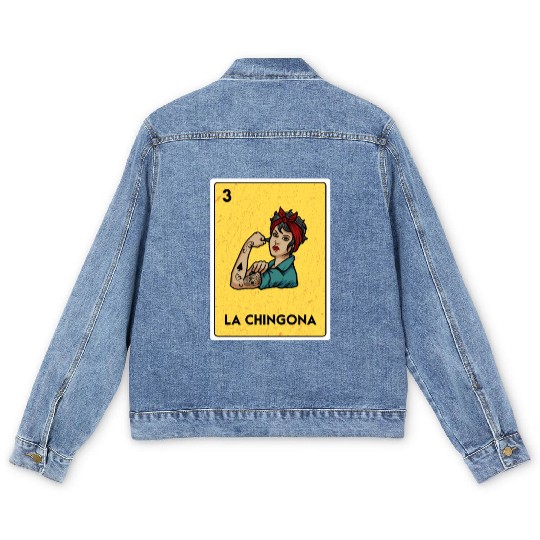 La Chingona Mexican Lottery Bingo Game Card Player Men's Denim Jackets