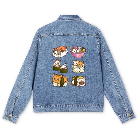 Sushi Cat Japanese Anime Men's Denim Jackets