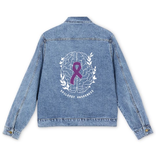 Epilepsy Awareness Ribbon Purple Epilepsy Brain Men's Denim Jackets