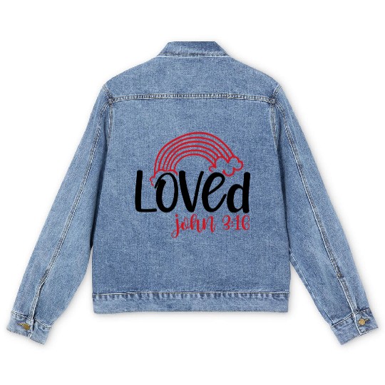 Loved john 3 16 Valentine Day Bible Verse Text Art Men's Denim Jackets