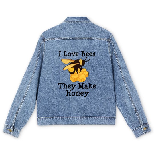 I Love Bees Honey Bee Beekeeping Beekeeper Men's Denim Jackets
