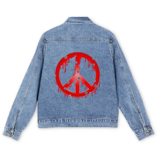 Red Peace Sign With Bullet Holes Bleeding Men's Denim Jackets