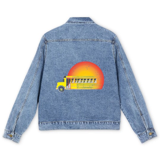 Retro Sunset School Bus Driver Men's Denim Jackets