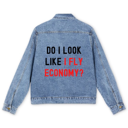 Do I Look Like I Fly Economy, Distressed Red Black Men's Denim Jackets