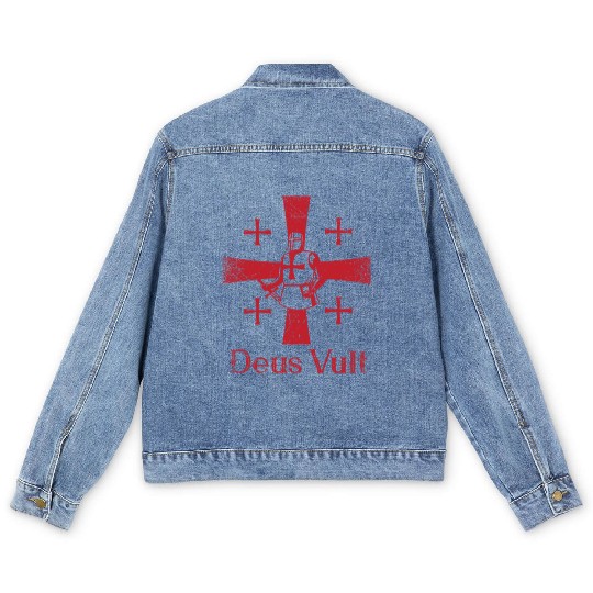 Deus Vult God Wants It Latin Templar Knight Men's Denim Jackets