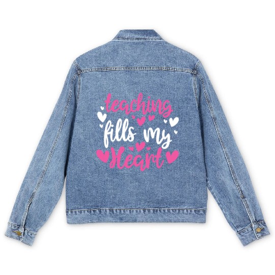 His and Her Valentine Gift Teacher Teaching Fills Men's Denim Jackets