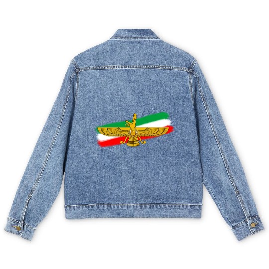 Iran Flag Faravahar Lion Sun Men's Denim Jackets