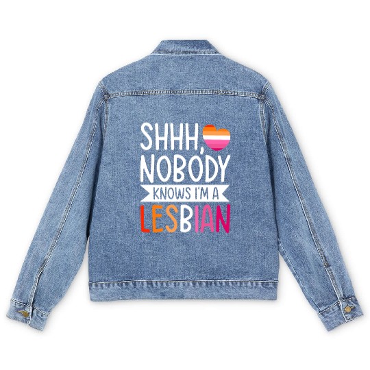 Shhh Nobody Knows I m a Lesbian LGBTQ Gay Pride Men's Denim Jackets