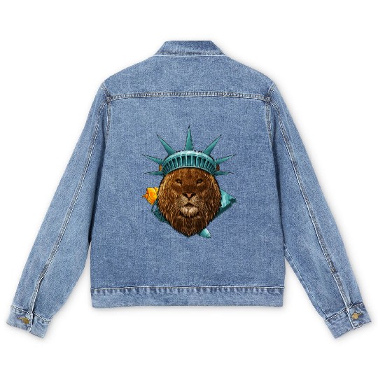 Statue Of Liberty Lion 4th Of July Animal USA Amer Men's Denim Jackets