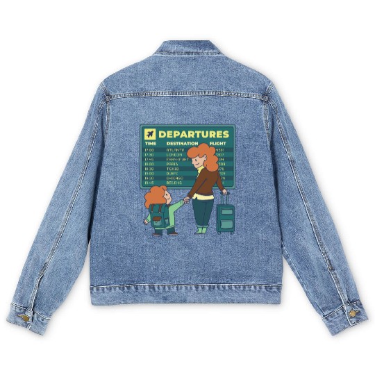Airport Departures Flight Mom and Son traveling Ai Men's Denim Jackets