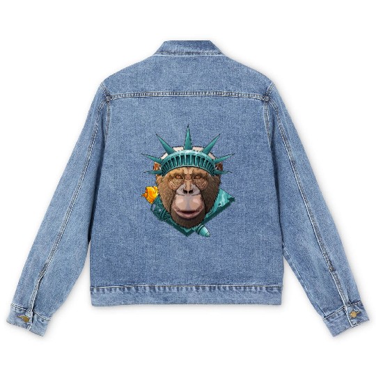 Statue Of Liberty Chimpanzee 4th Of July Animal US Men's Denim Jackets