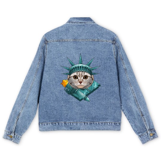 Statue Of Liberty Scottish Fold 4th Of July Cat US Men's Denim Jackets