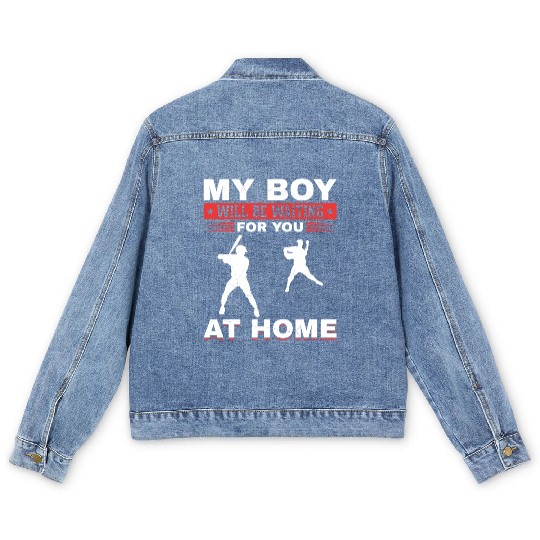 Son Baseball Catcher Pitcher Batter Dad Mom Men's Denim Jackets