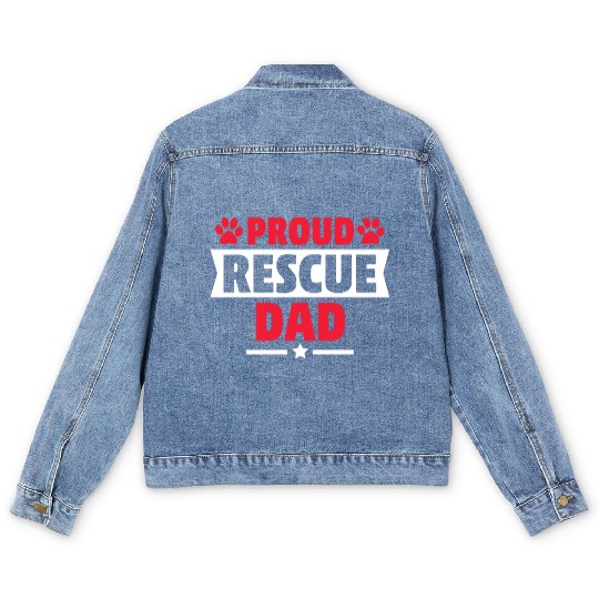 Proud Rescue Dog Dad Cat Dad Gift for Cat Dog Love Men's Denim Jackets