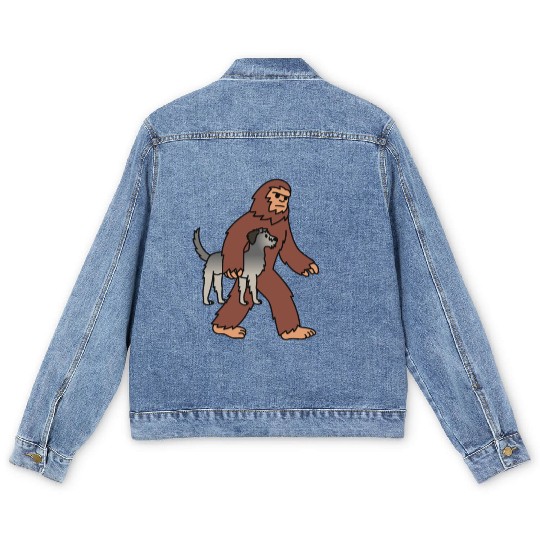 Bigfoot Sasquatch Walking Irish Wolfhound Men's Denim Jackets