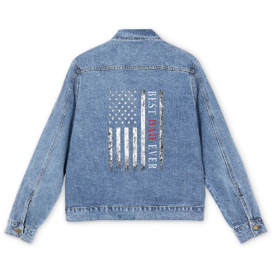 Father's day Best dad ever with US american flag 2 Men's Denim Jackets