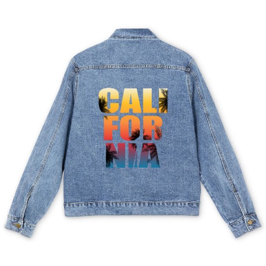 California palm tree Men's Denim Jackets