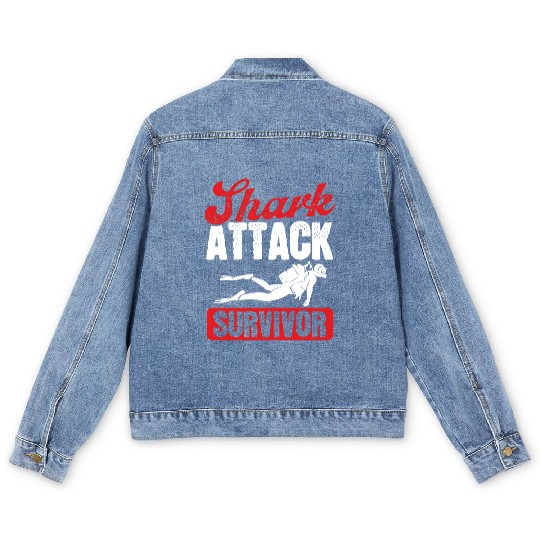 Scuba Diving Shark Attack Survivor Scuba Diver Men's Denim Jackets