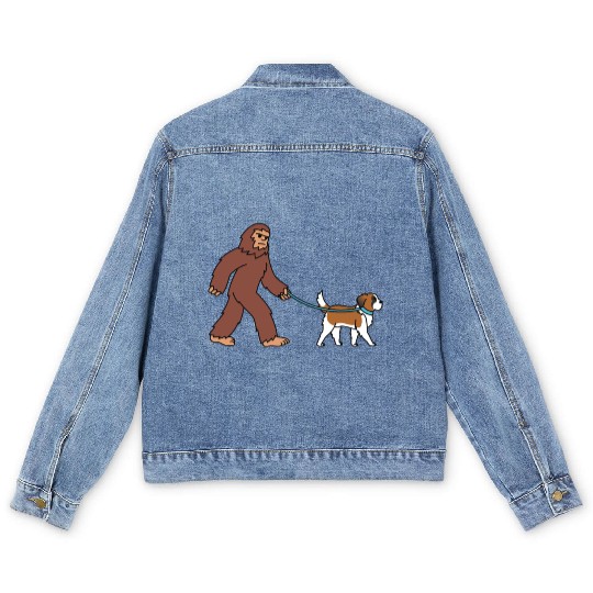 Bigfoot Sasquatch Walking Saint Bernard Men's Denim Jackets
