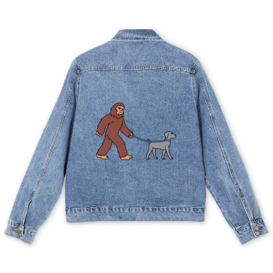 Bigfoot Sasquatch Walking Weimaraner Men's Denim Jackets