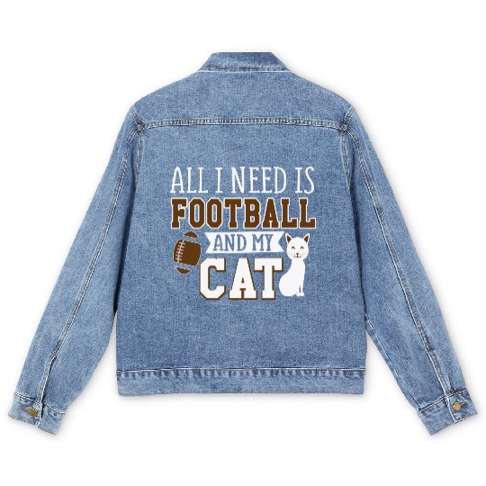 Sunday Football All I Need Is Football And My Cat Men's Denim Jackets