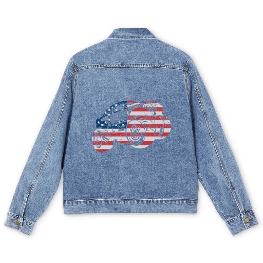 Monster Truck American Flag Racing USA Patriotic Men's Denim Jackets