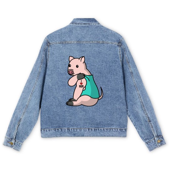 I Love Mom Tattoo Mini Pig Men's Denim Jackets