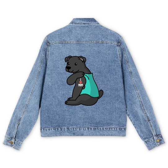 I Love Mom Tattoo Staffordshire Bull Terrier Men's Denim Jackets