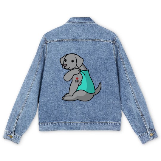 I Love Mom Tattoo Weimaraner Men's Denim Jackets