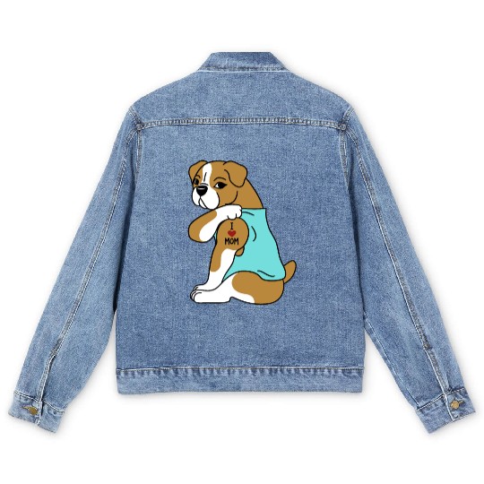 I Love Mom Tattoo English Bulldog Men's Denim Jackets