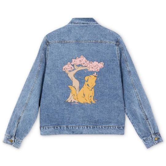 Dog With Sakura Tree Men's Denim Jackets