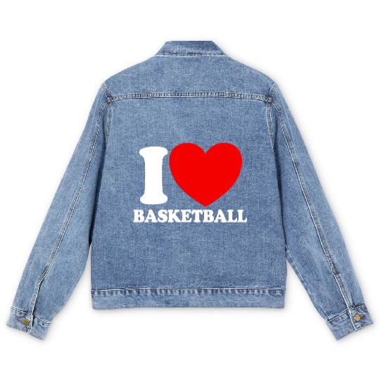 I Love Basketball Red Heart Hoop B-Ball Basketball Men's Denim Jackets