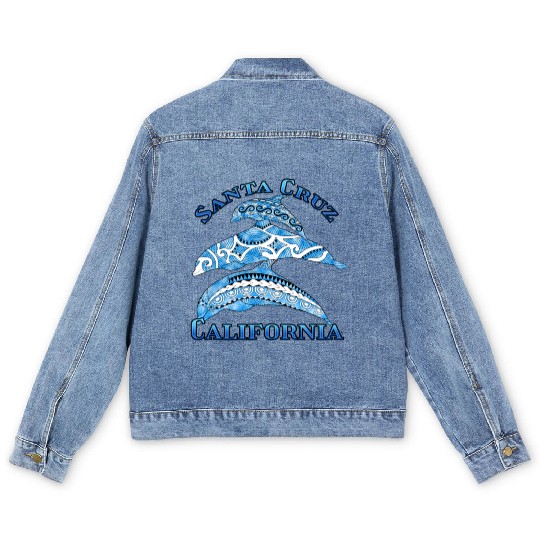 Santa Cruz California Vacation Tribal Dolphins Men's Denim Jackets