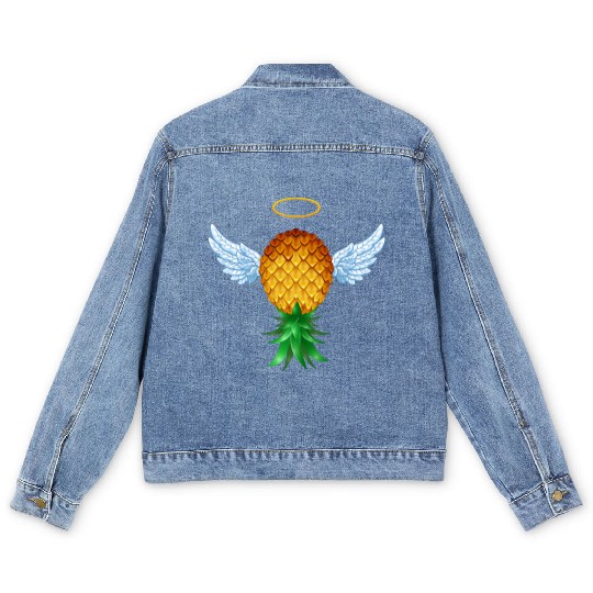 Cute Swinger Upside Down Pineapple Angel Wings Men's Denim Jackets