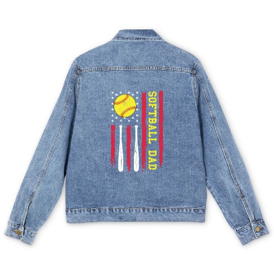 Softball Dad Vintage American Flag Men's Denim Jackets