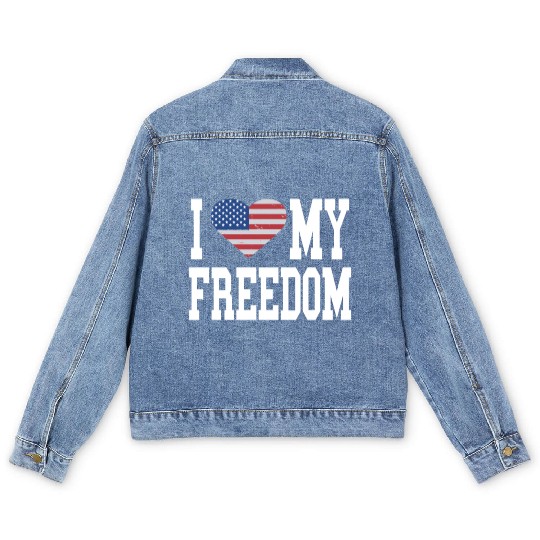 Patriotic American Flag I Heart Freedom, I Love Men's Denim Jackets