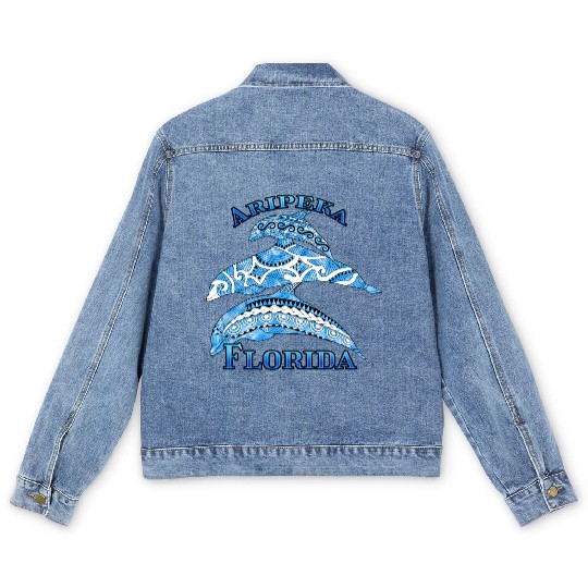 Aripeka Florida Vacation Tribal Dolphins Men's Denim Jackets