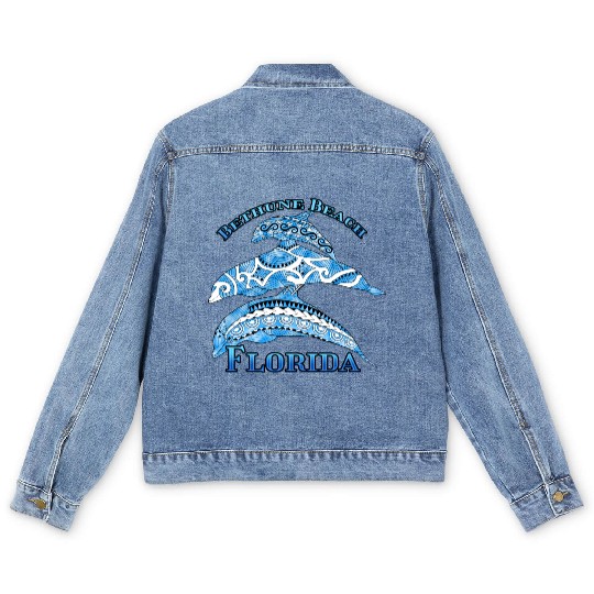 Bethune Beach Florida Vacation Tribal Dolphins Men's Denim Jackets