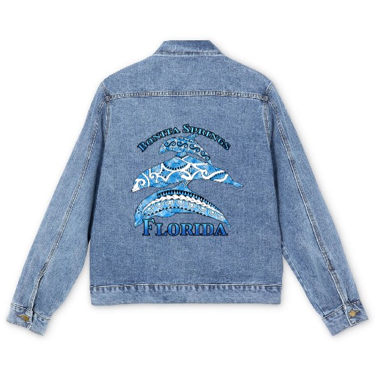 Bonita Springs Florida Vacation Tribal Dolphins Men's Denim Jackets
