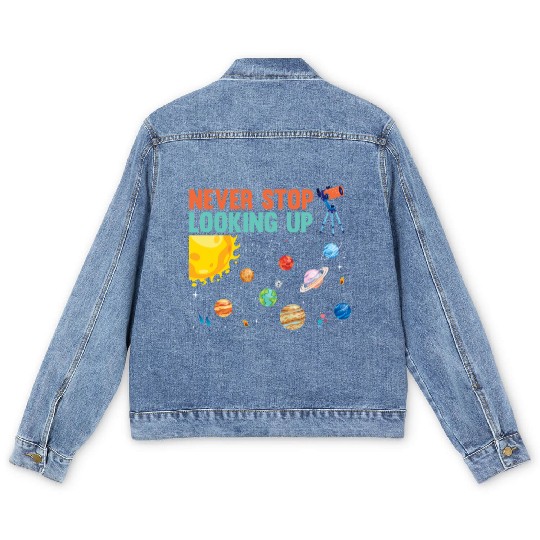 Telescope Solar System Planets Astronomer Men's Denim Jackets