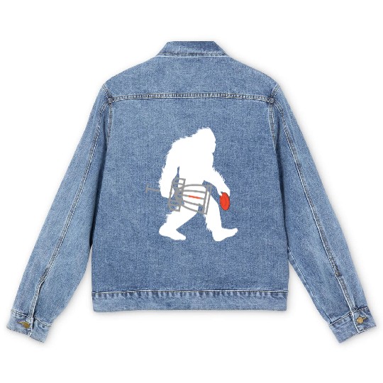 Bigfoot Disc Golf Cryptid Sasquatch Disc Golfer Men's Denim Jackets