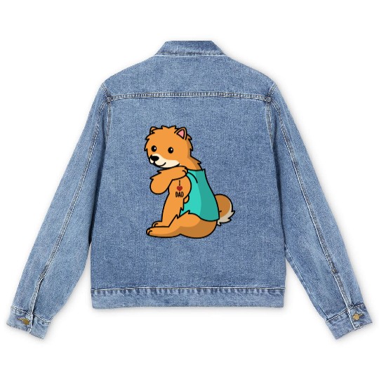 I Love Dad Pomeranian Men's Denim Jackets