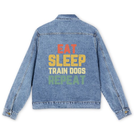 Eat Sleep Train Dogs Trainer Training Gift Vintage Men's Denim Jackets